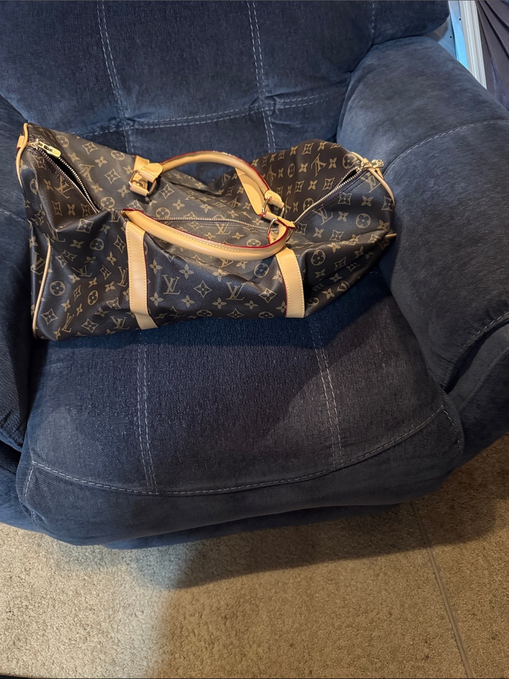 Louis Vuitton Monogram Canvas Weekend Travel Bag with Vachetta Trim